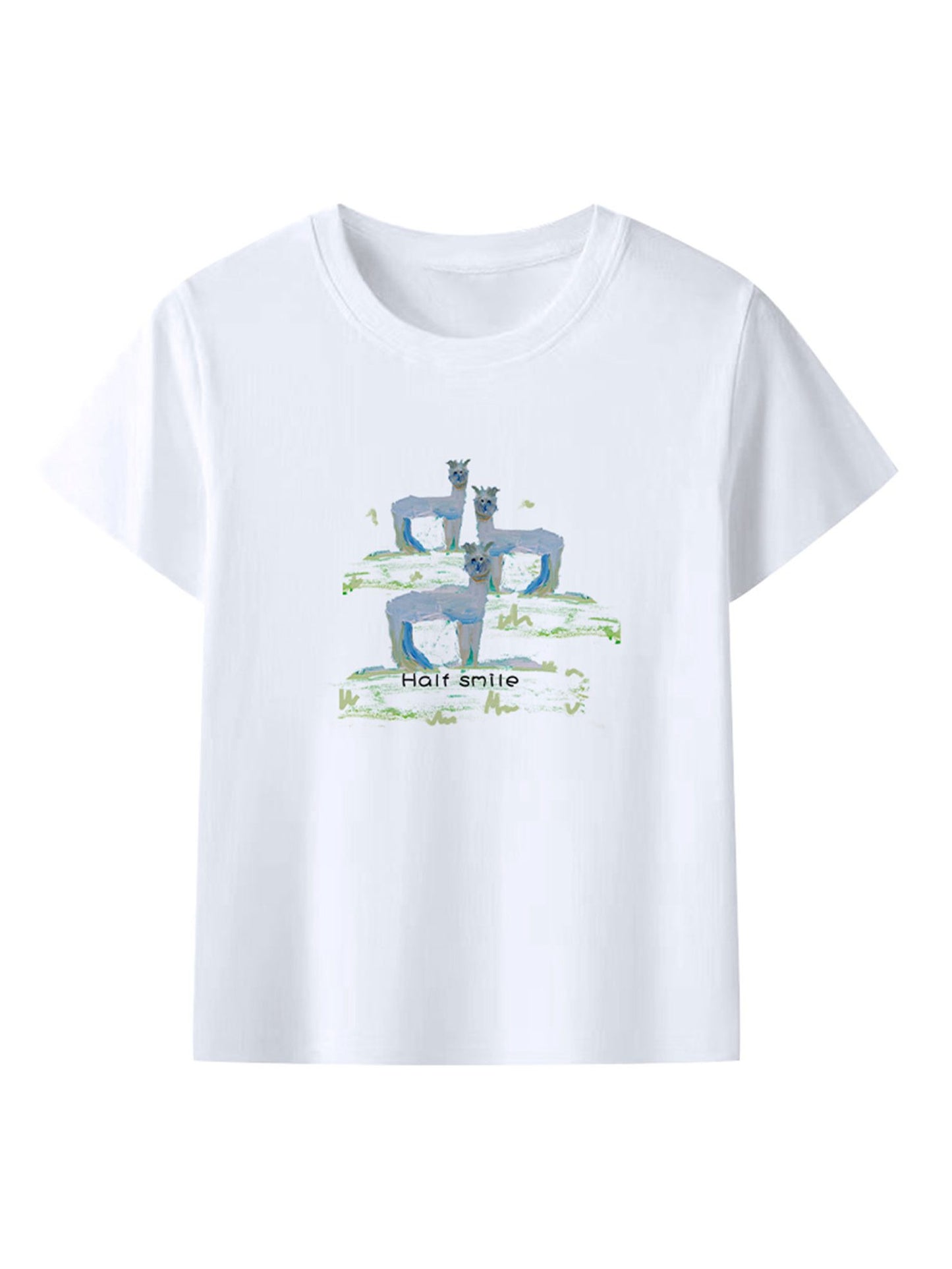 Alpaca Print White Crewneck T-Shirt