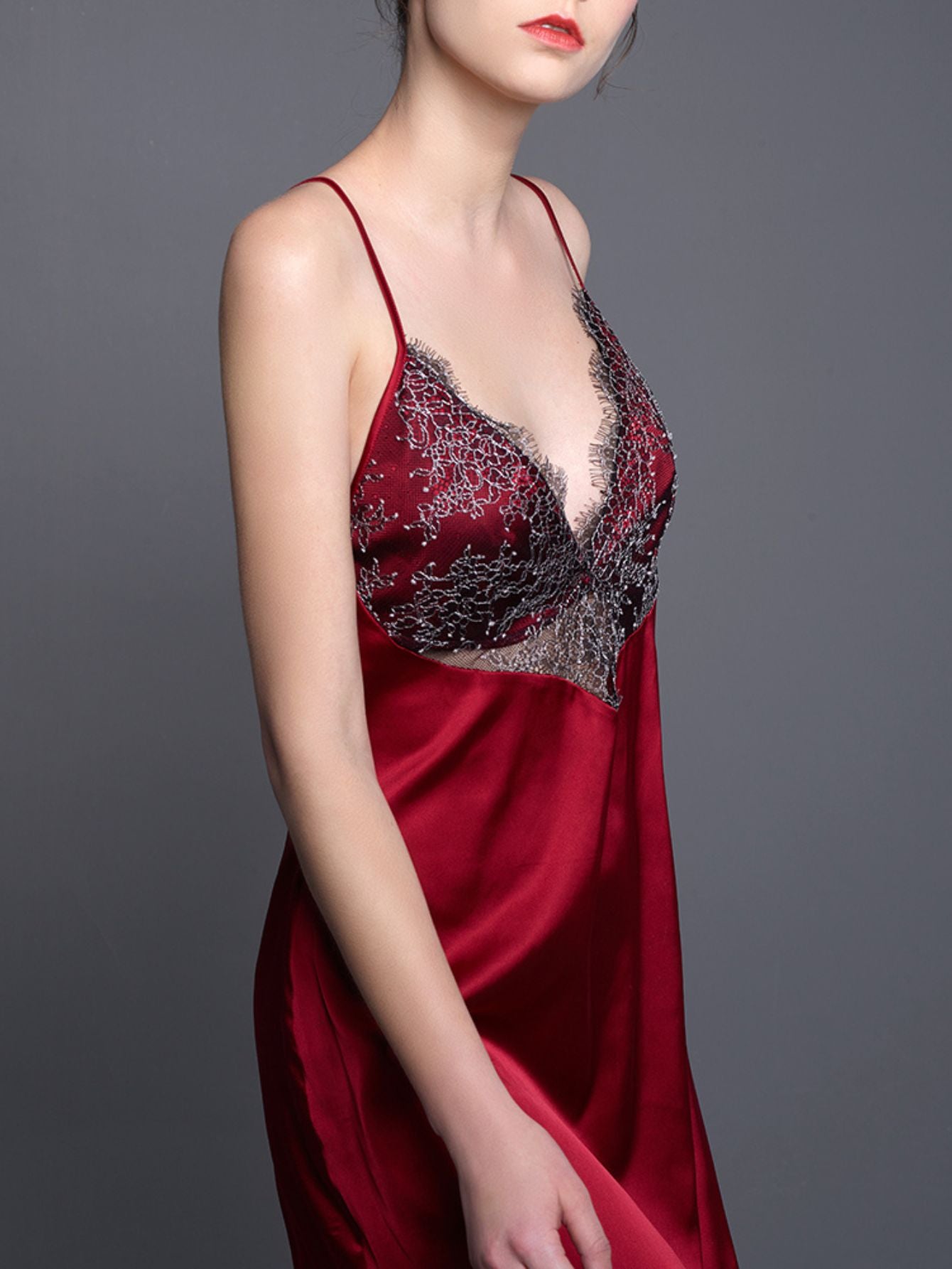 Eyelash Lace Trim Satin Slip Dress