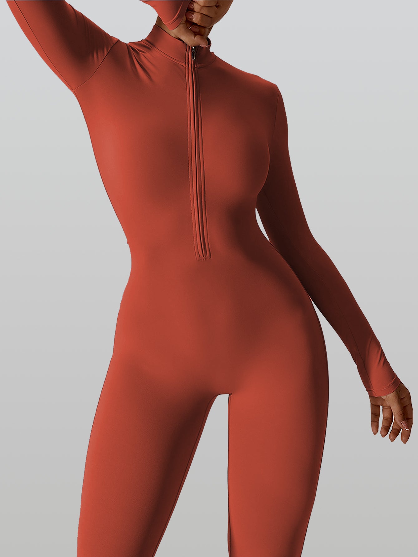 Female Cozy Zipper Long Sleeve Yoga Jumpsuit