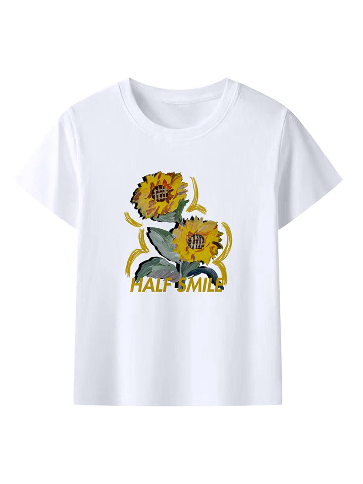 Floral Print Unisex White Crewneck T-Shirt