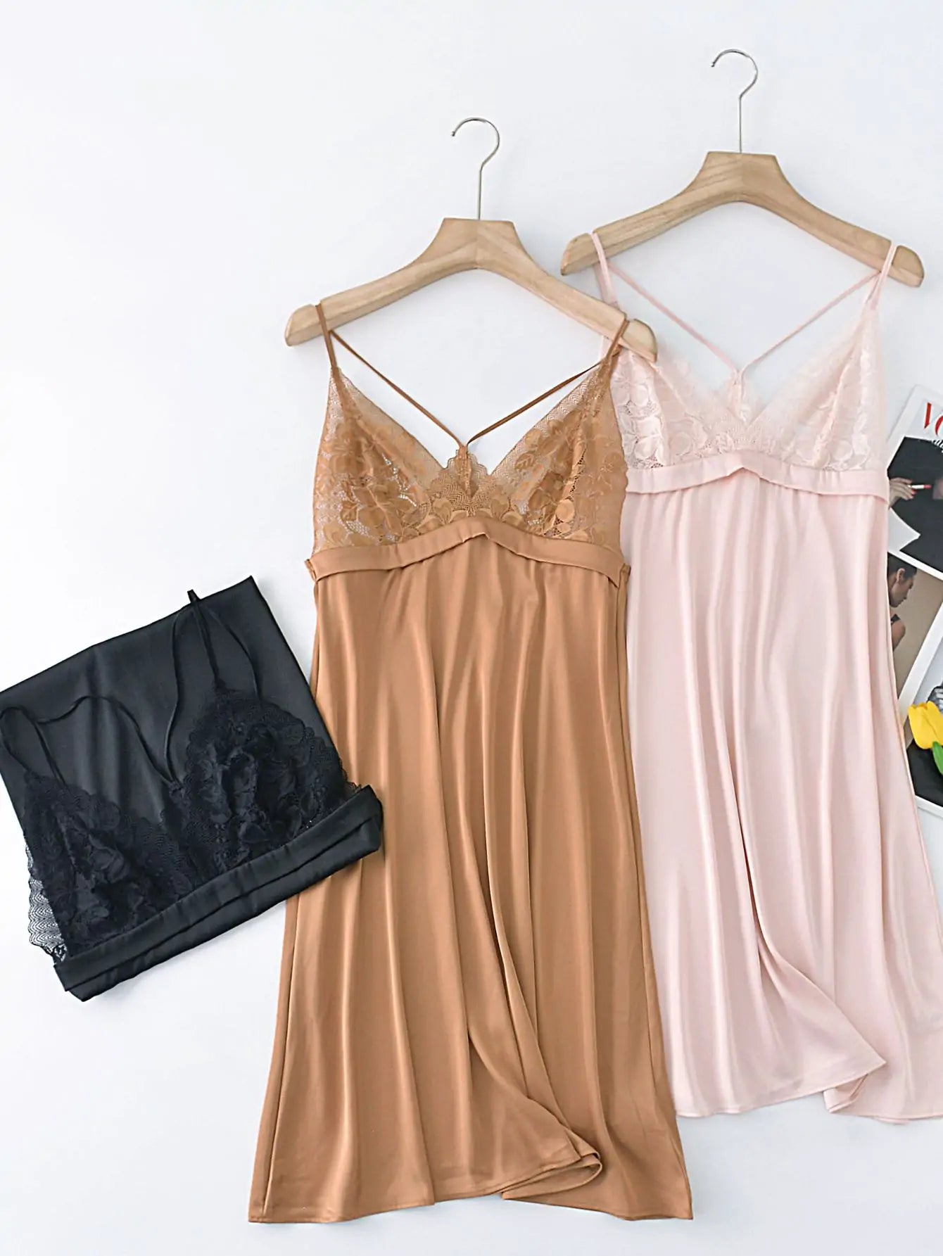 Soft Lace Satin Slip Loungewear