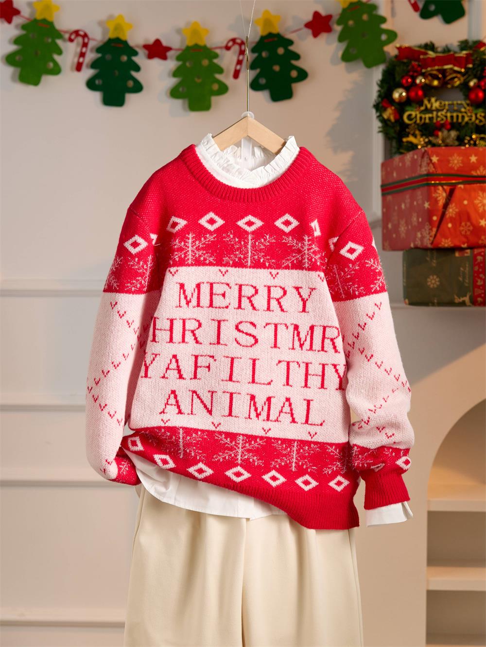 Color-block Christmas sweater top for men and women