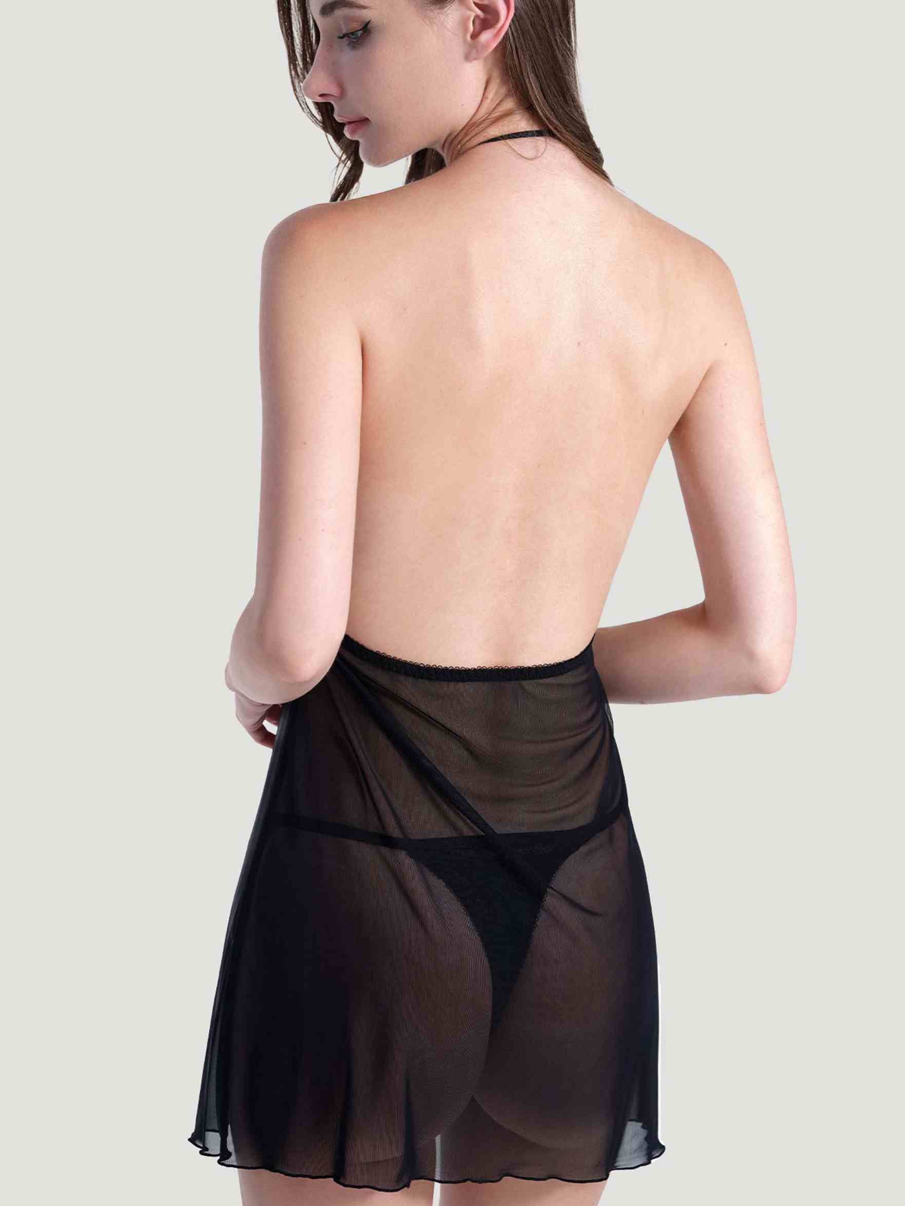 Backless Sheer Babydoll Nightgown with Open Waistline
