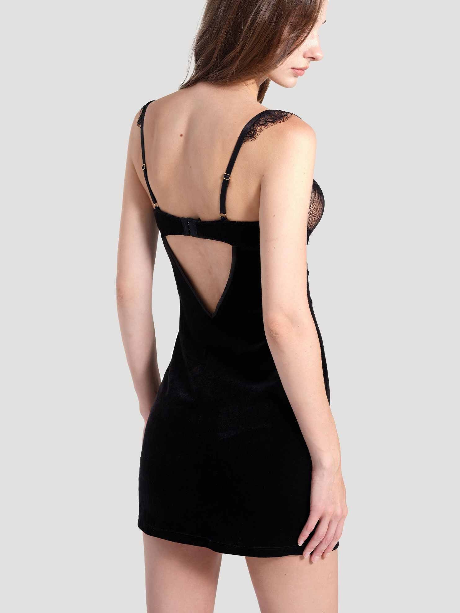 Elegant Black Velvet Bodycon Dress with Eyelash Lace