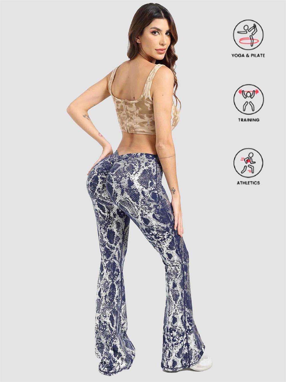 workout pose in flare workout leggings