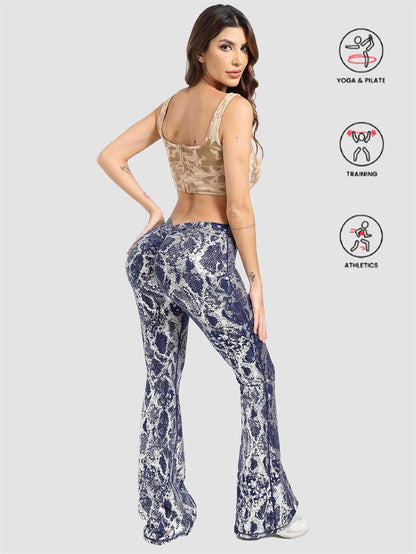 workout pose in flare workout leggings