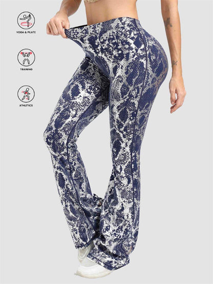Blue Floral Butt Lift Flare Leggings 