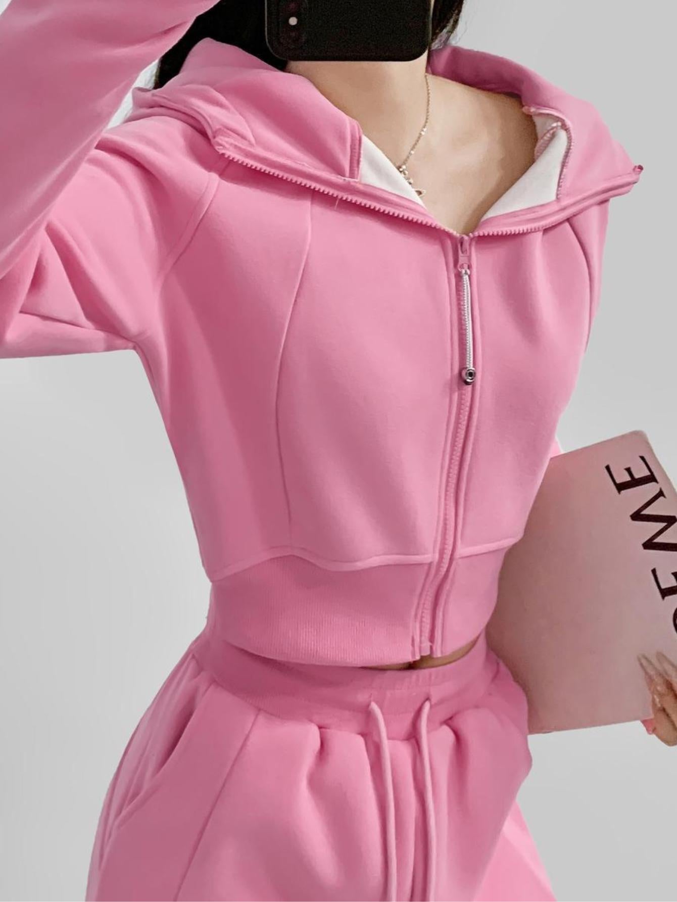 Versatile Dopamine Street Style Cropped Zip Hoodie