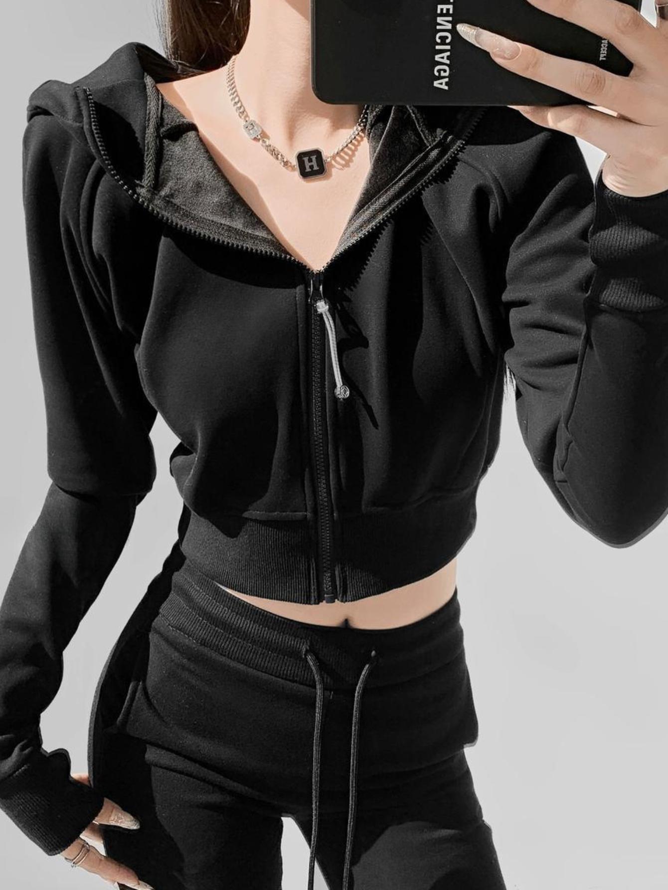 Versatile Dopamine Street Style Cropped Zip Hoodie