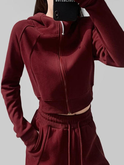 Versatile Dopamine Street Style Cropped Zip Hoodie