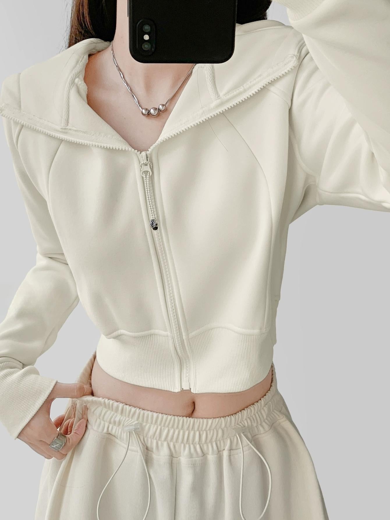 Versatile Dopamine Street Style Cropped Zip Hoodie