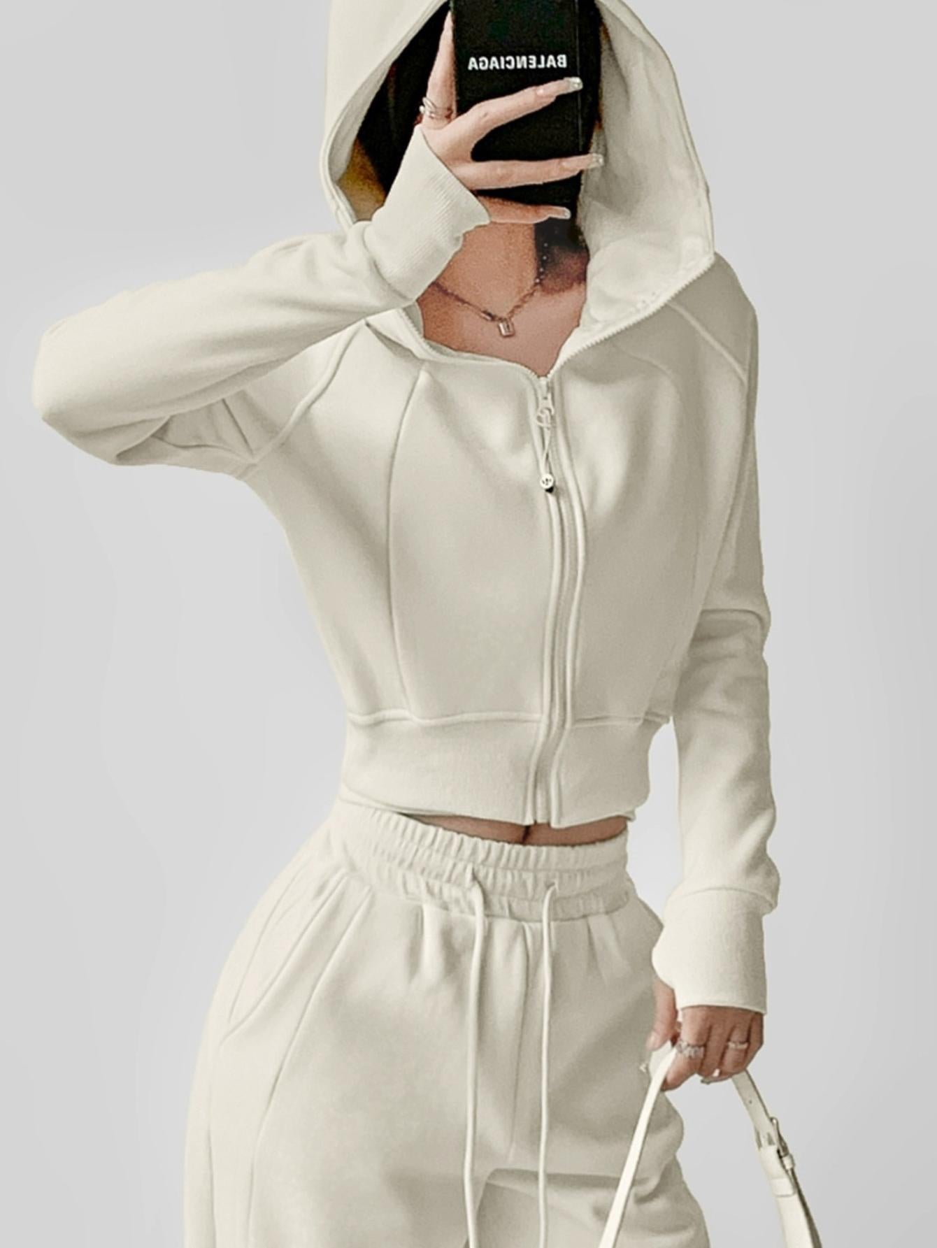 Versatile Dopamine Street Style Cropped Zip Hoodie