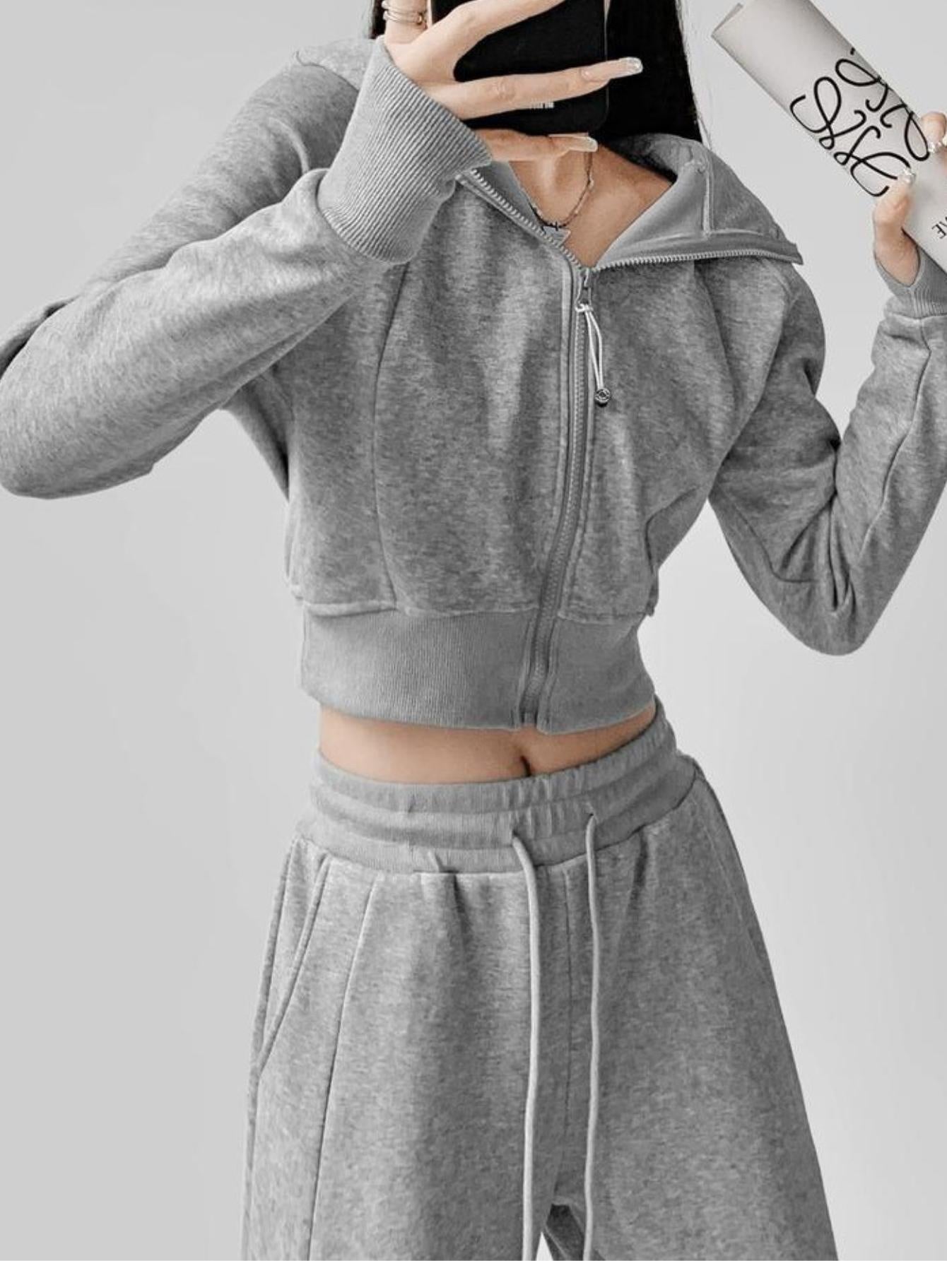 Versatile Dopamine Street Style Cropped Zip Hoodie