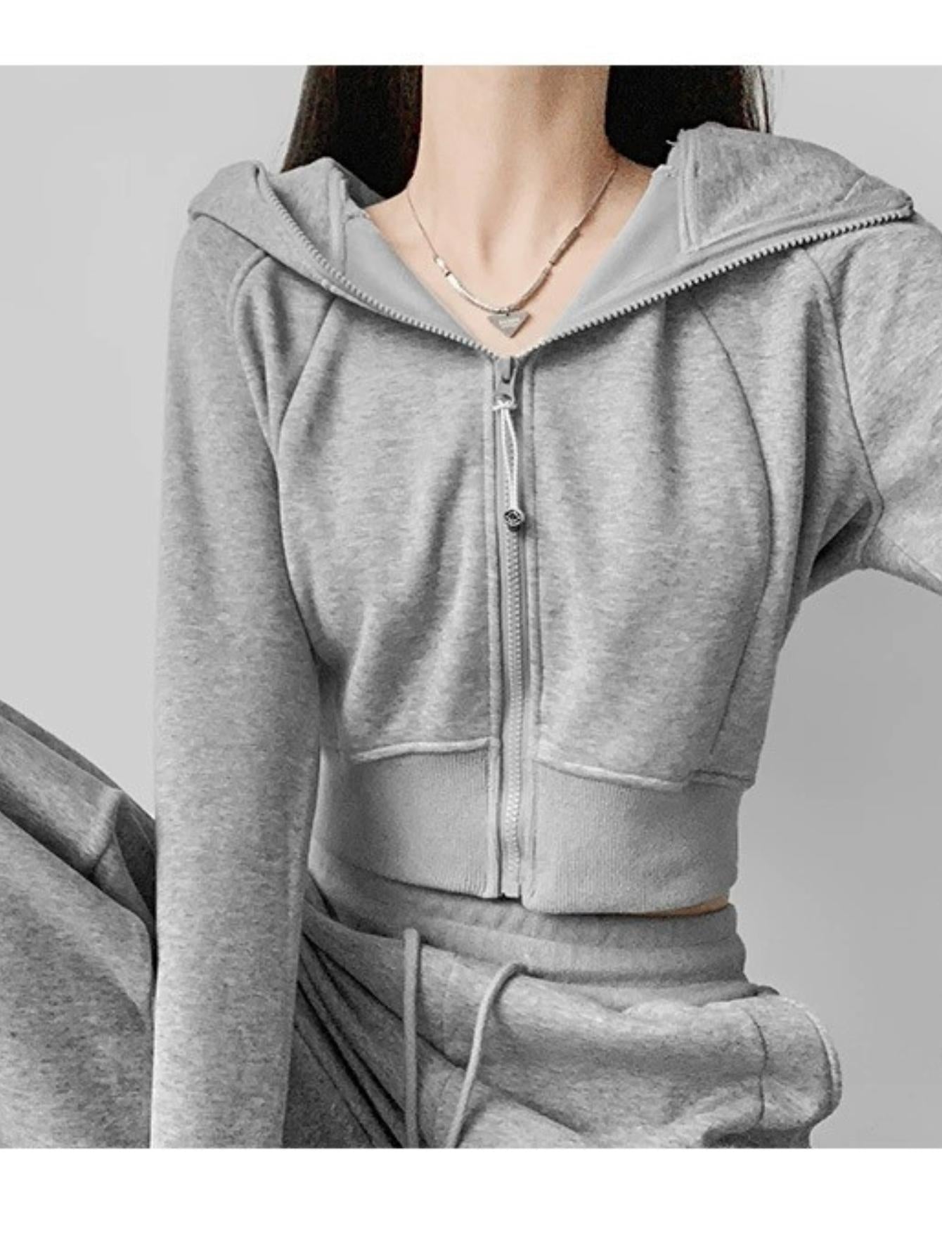 Versatile Dopamine Street Style Cropped Zip Hoodie