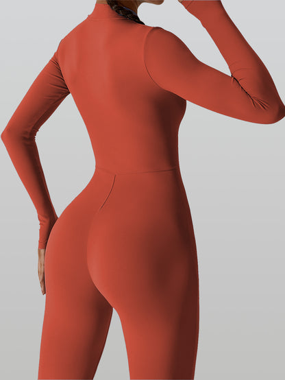 Female Cozy Zipper Long Sleeve Yoga Jumpsuit