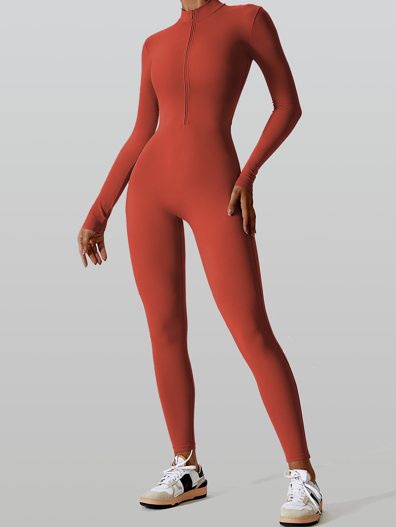 Female Cozy Zipper Long Sleeve Yoga Jumpsuit 