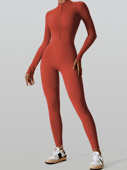 Female Cozy Zipper Long Sleeve Yoga Jumpsuit 