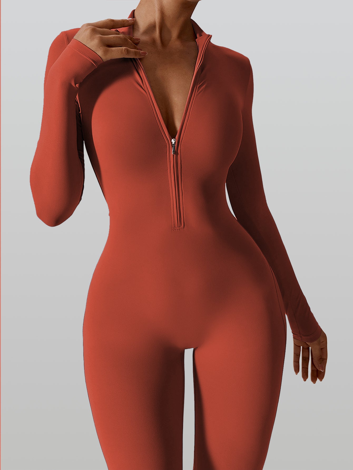 Female Cozy Zipper Long Sleeve Yoga Jumpsuit 