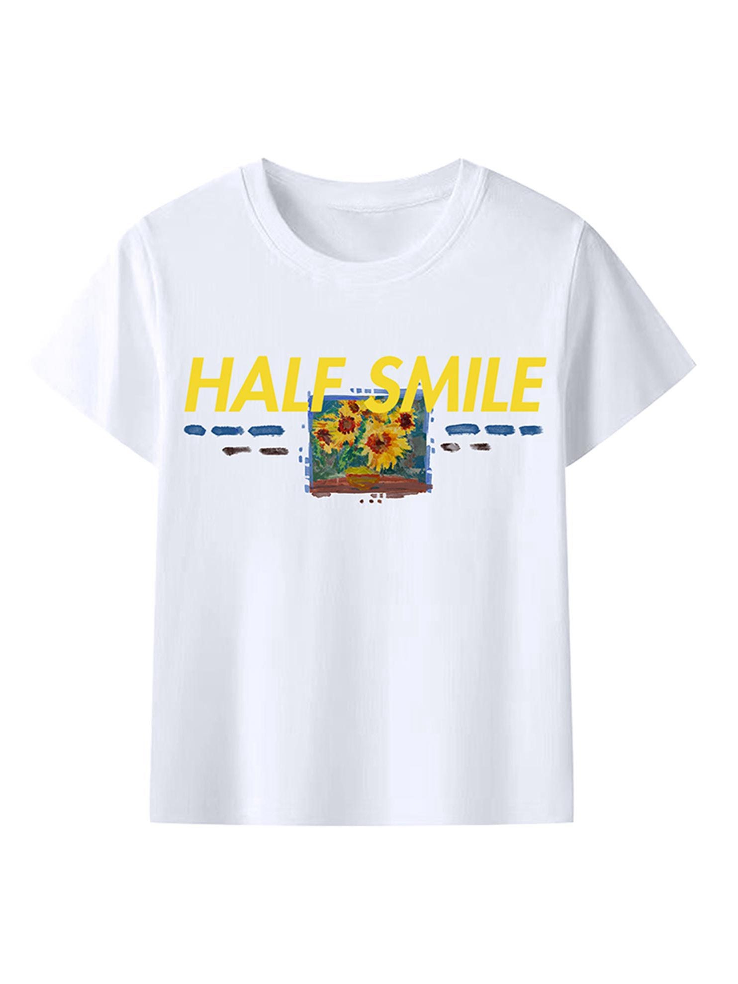 Floral Print Unisex White Crewneck T-Shirt 