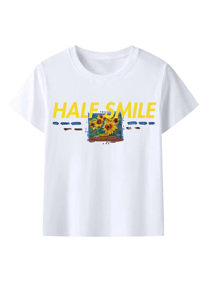 Floral Print Unisex White Crewneck T-Shirt 