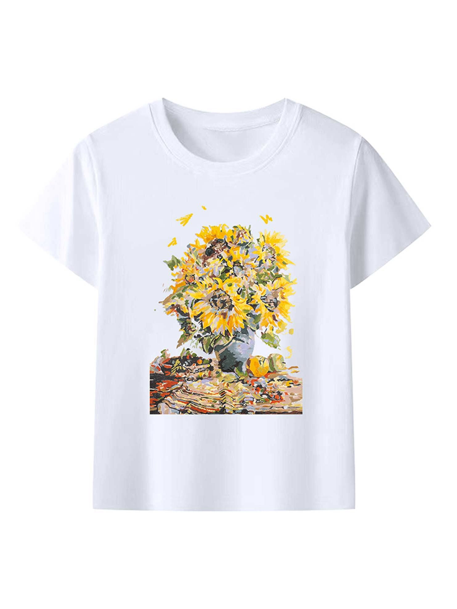 Floral Print Unisex White Crewneck T-Shirt 