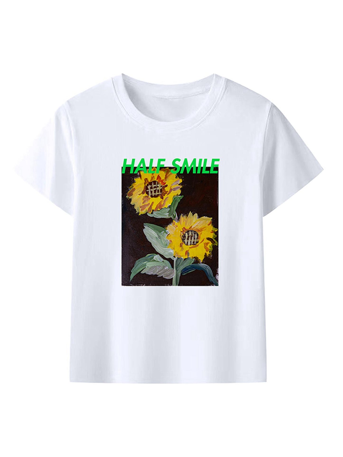 Floral Print Unisex White Crewneck T-Shirt 