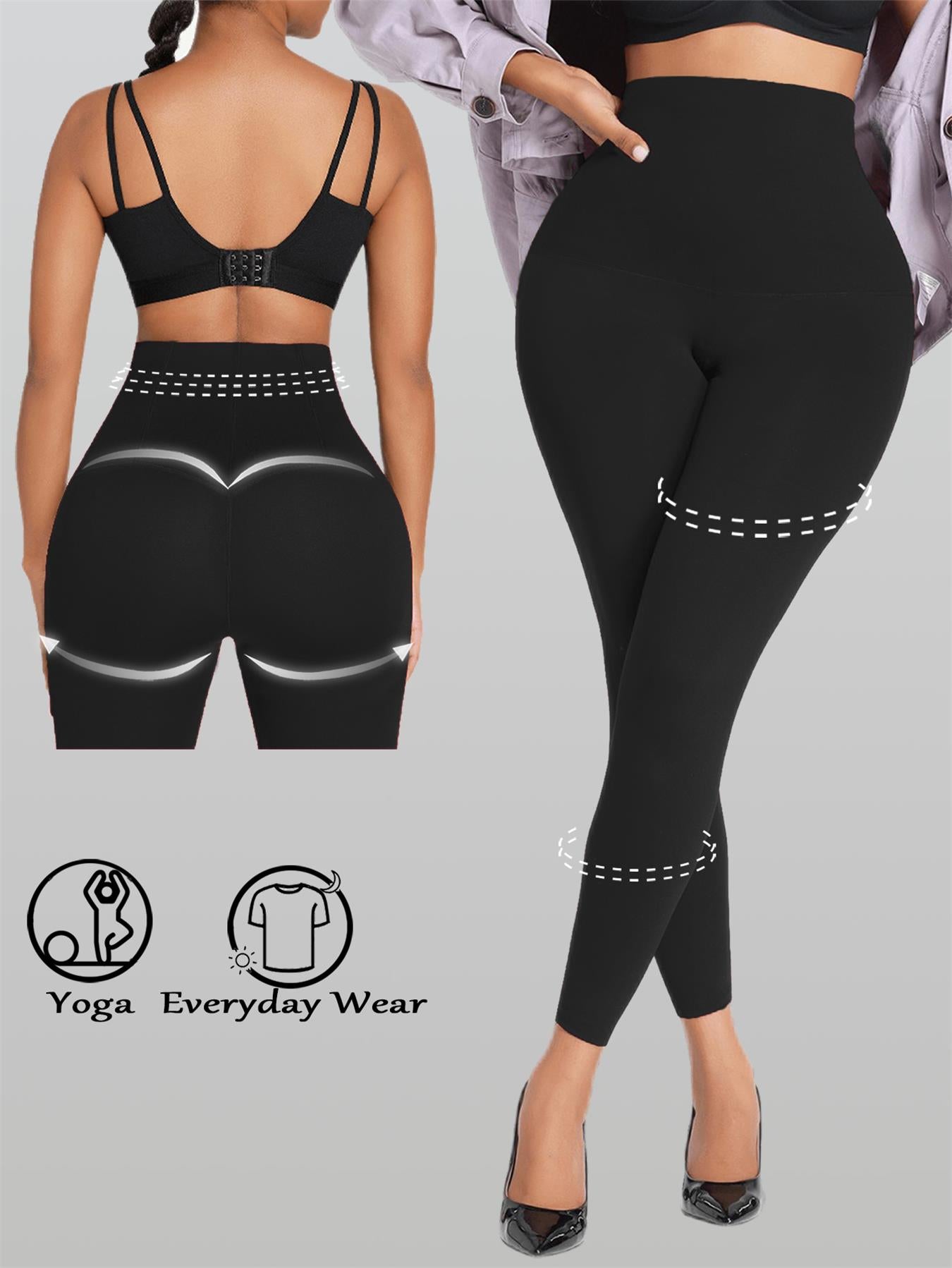 High-waisted compression leggings front and back view