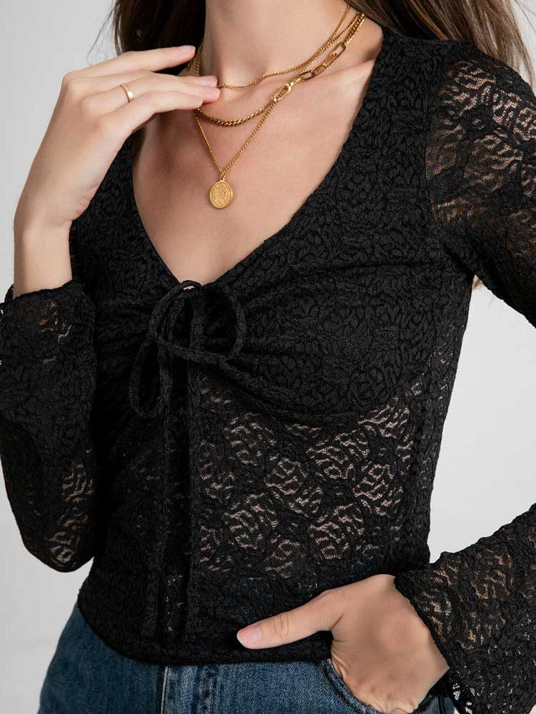 Semi-Sheer Lace Streetwear Crop Top for Women