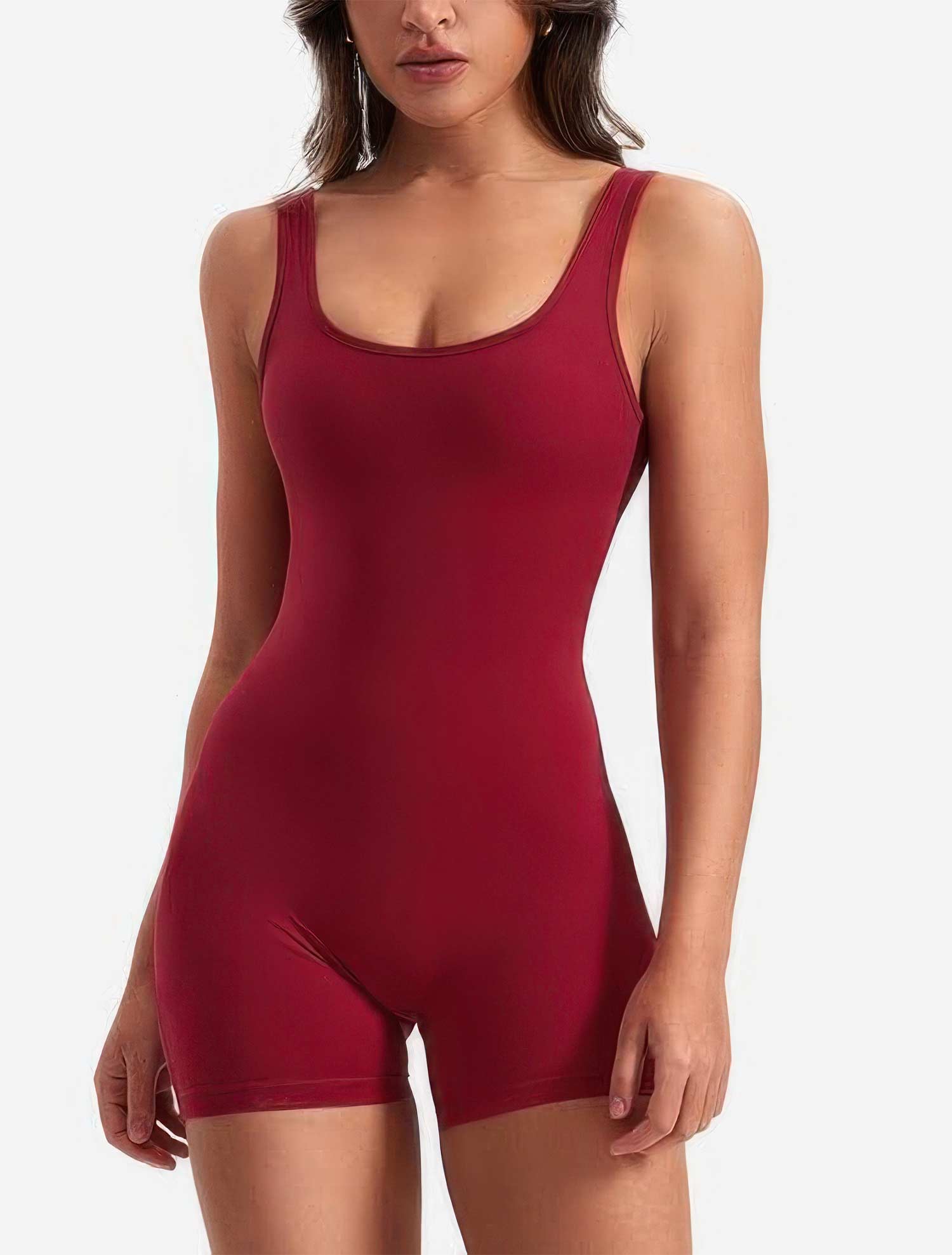 One-Piece Backless Wine Workout Jumpsuit 