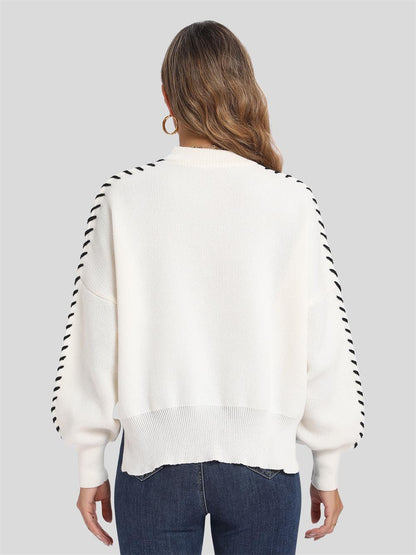 Women's Oversized Batwing Sleeve Sweater - Chevron Color Block Knit Pullover | Slouchy Loose Fit Jumper