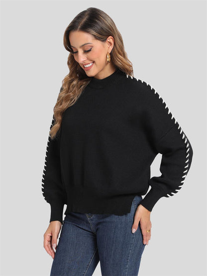 Color-Blocked Side Stitching Pullover Sweater
