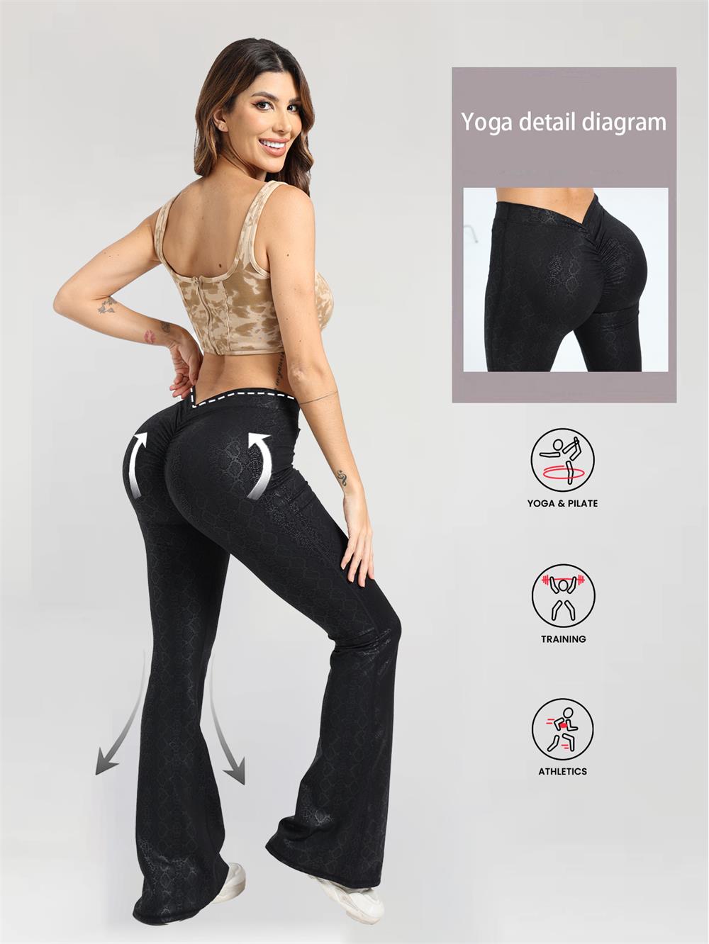 woman wearing scrunch butt flare leggings