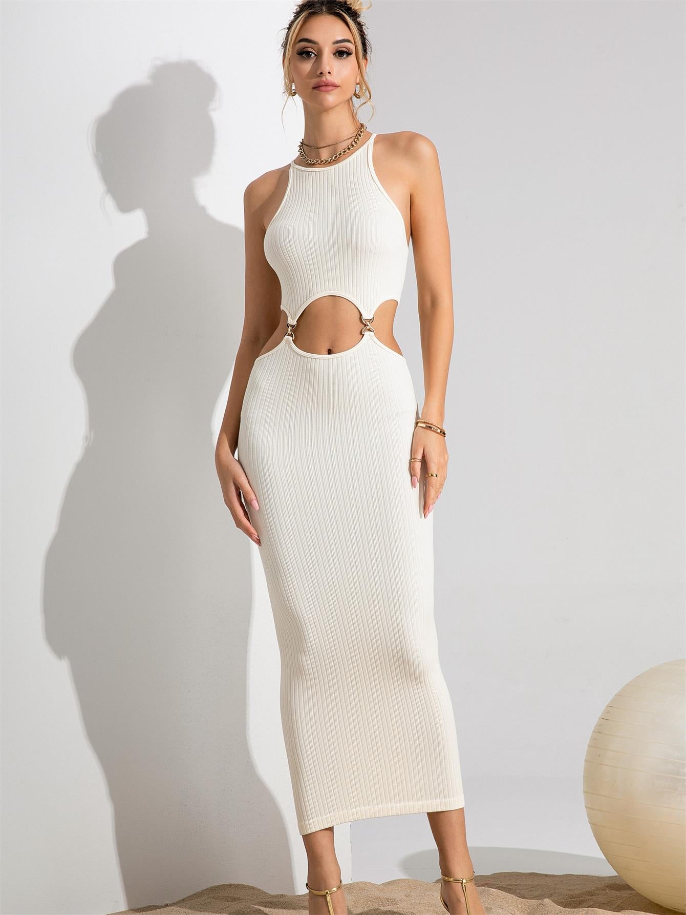 dress with rib cut out Rainbow Women's Rib Knit Cut Out Back Midi Tank Dress, Size: XL, Black