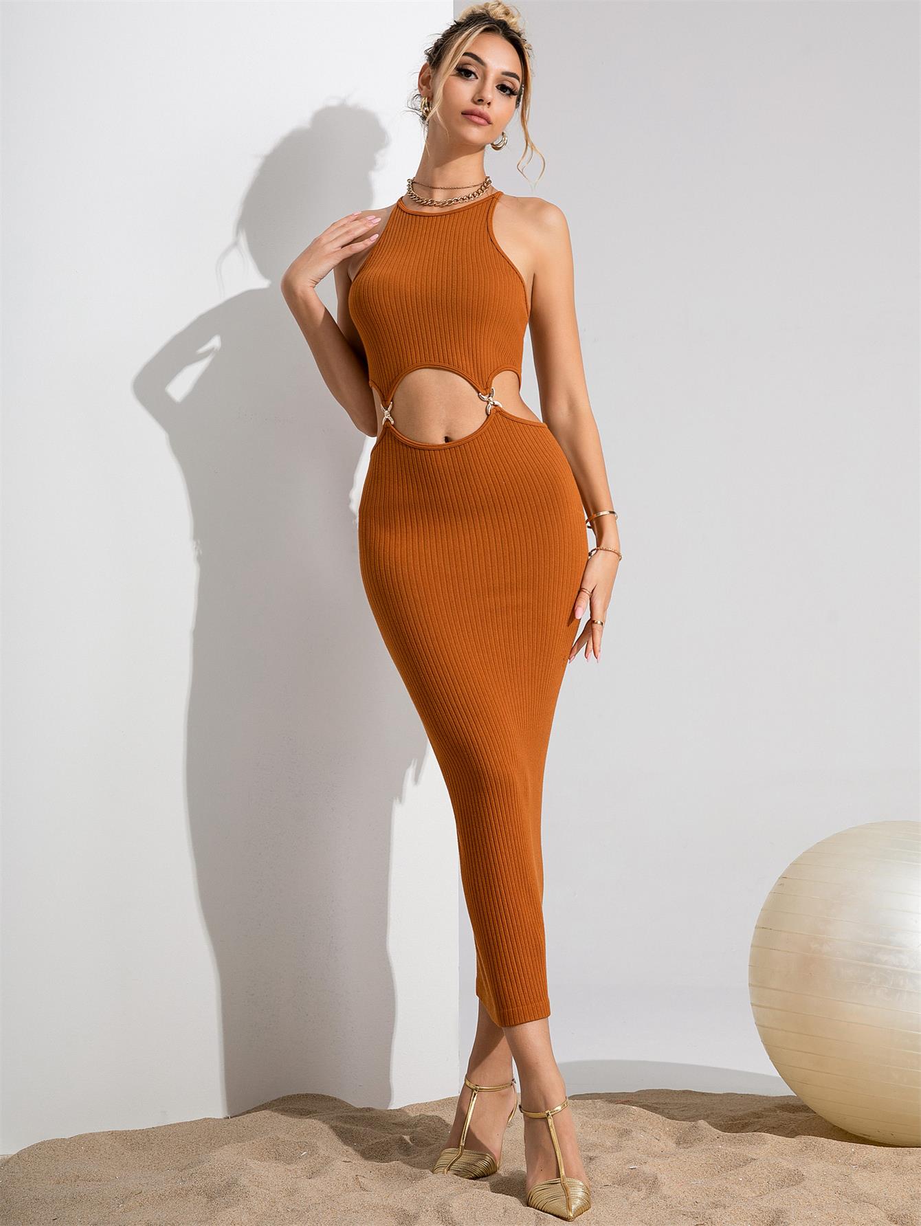 buckled cut out knit dress Zara Knit Dress With Buckle And Cut Out Detail Metallic Red S M 2756/023 New