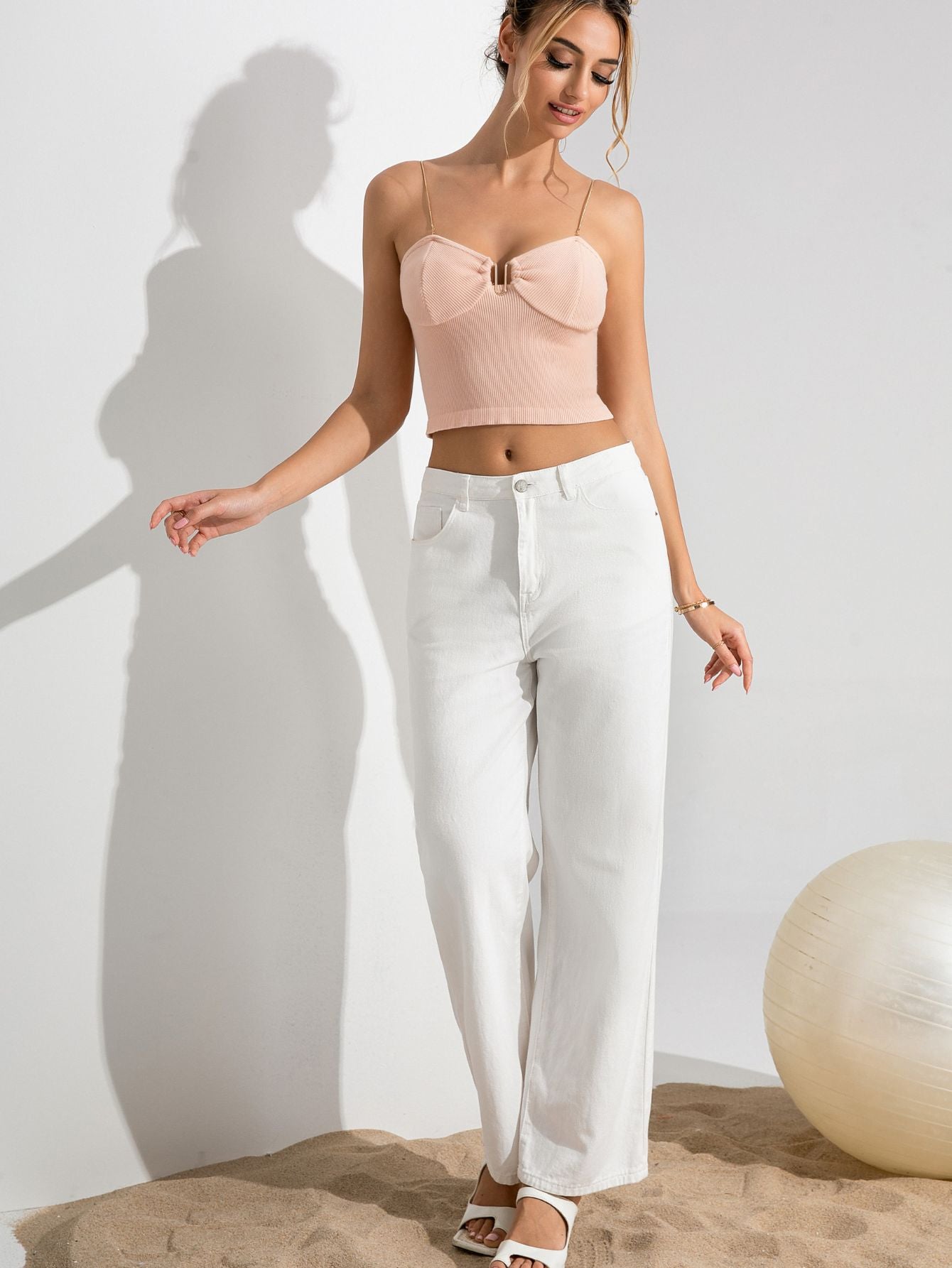 Seamless Cami Top with Metal Chain Straps 