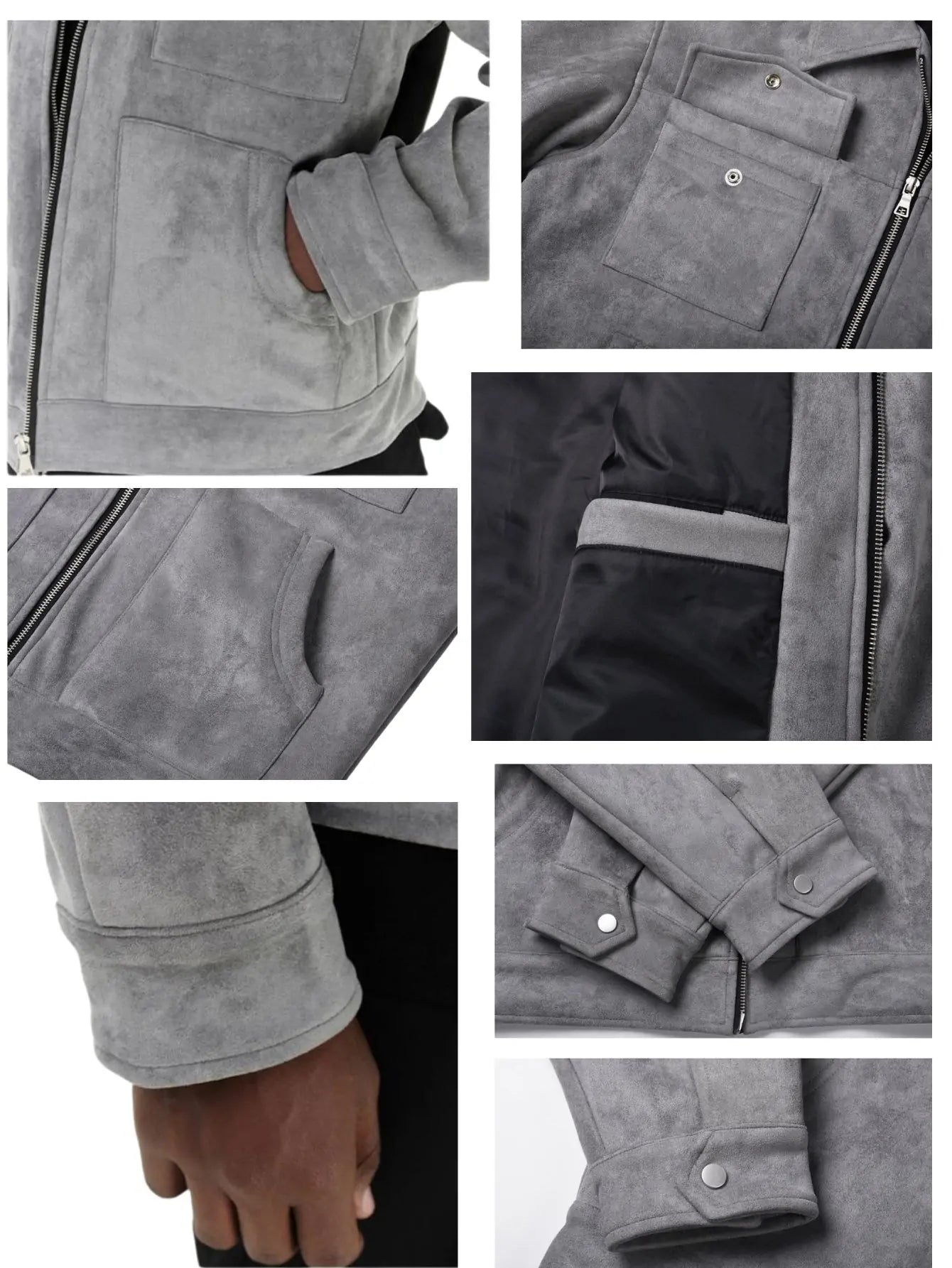 Close-up of rustproof metal zipper and collar details