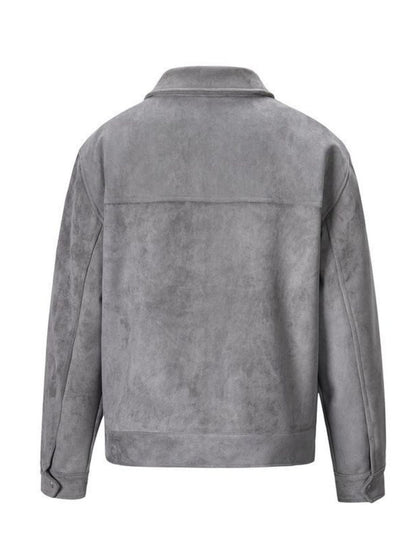 Vintage High Street Suede Material Crock Jacket with Zipper Lapel Short Jacket for Men