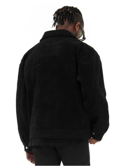 Back view of cropped utility jacket with 6 pockets