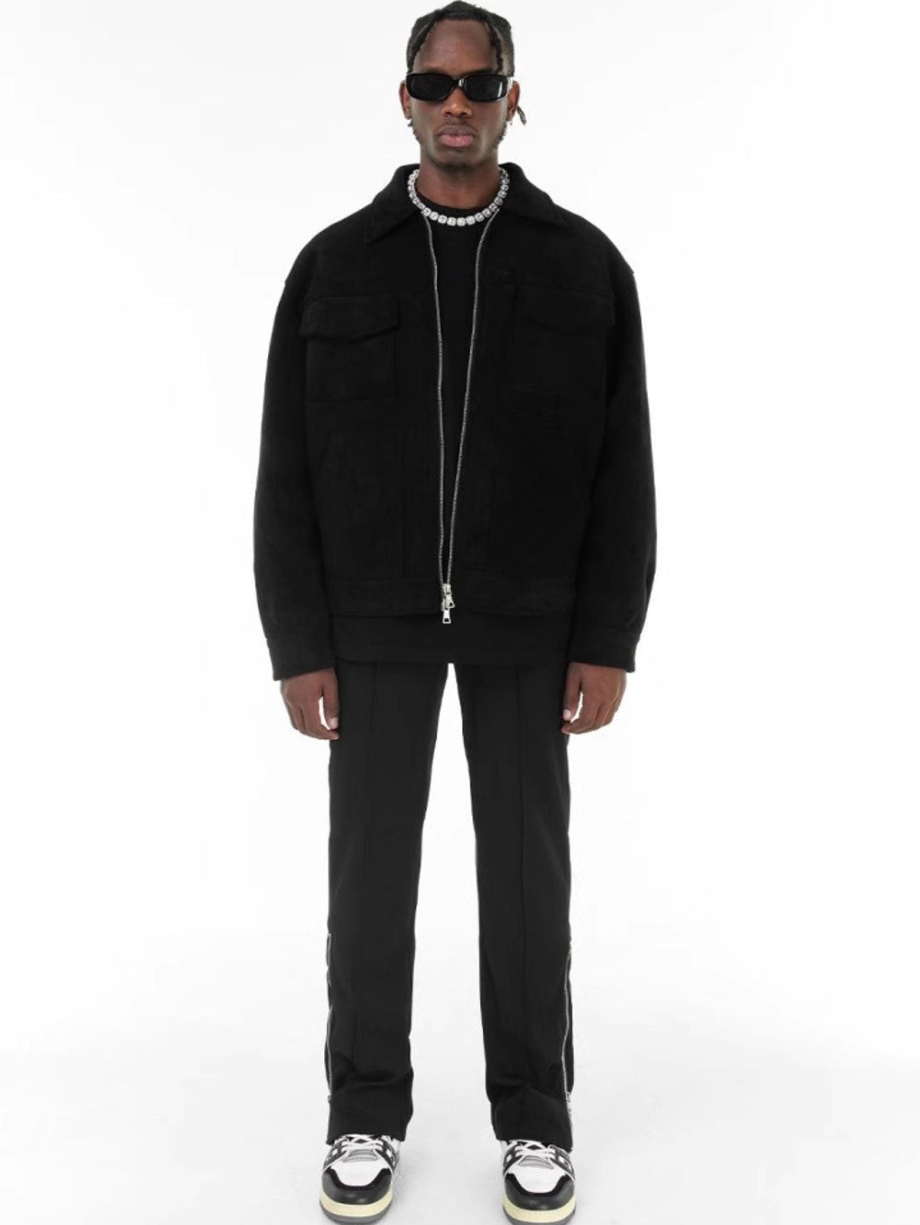 Vintage High Street Suede Material Crock Jacket with Zipper Lapel Short Jacket for Men