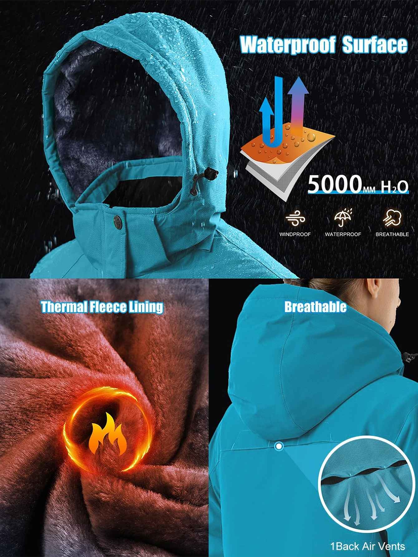 Waterproof Hooded Ski Jacket for Women 