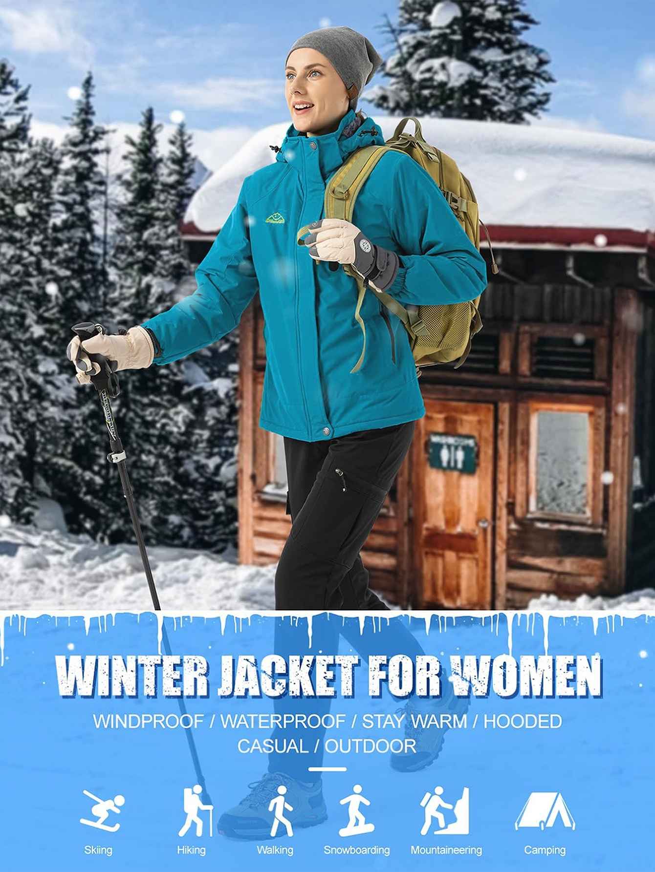 Waterproof Hooded Ski Jacket for Women 