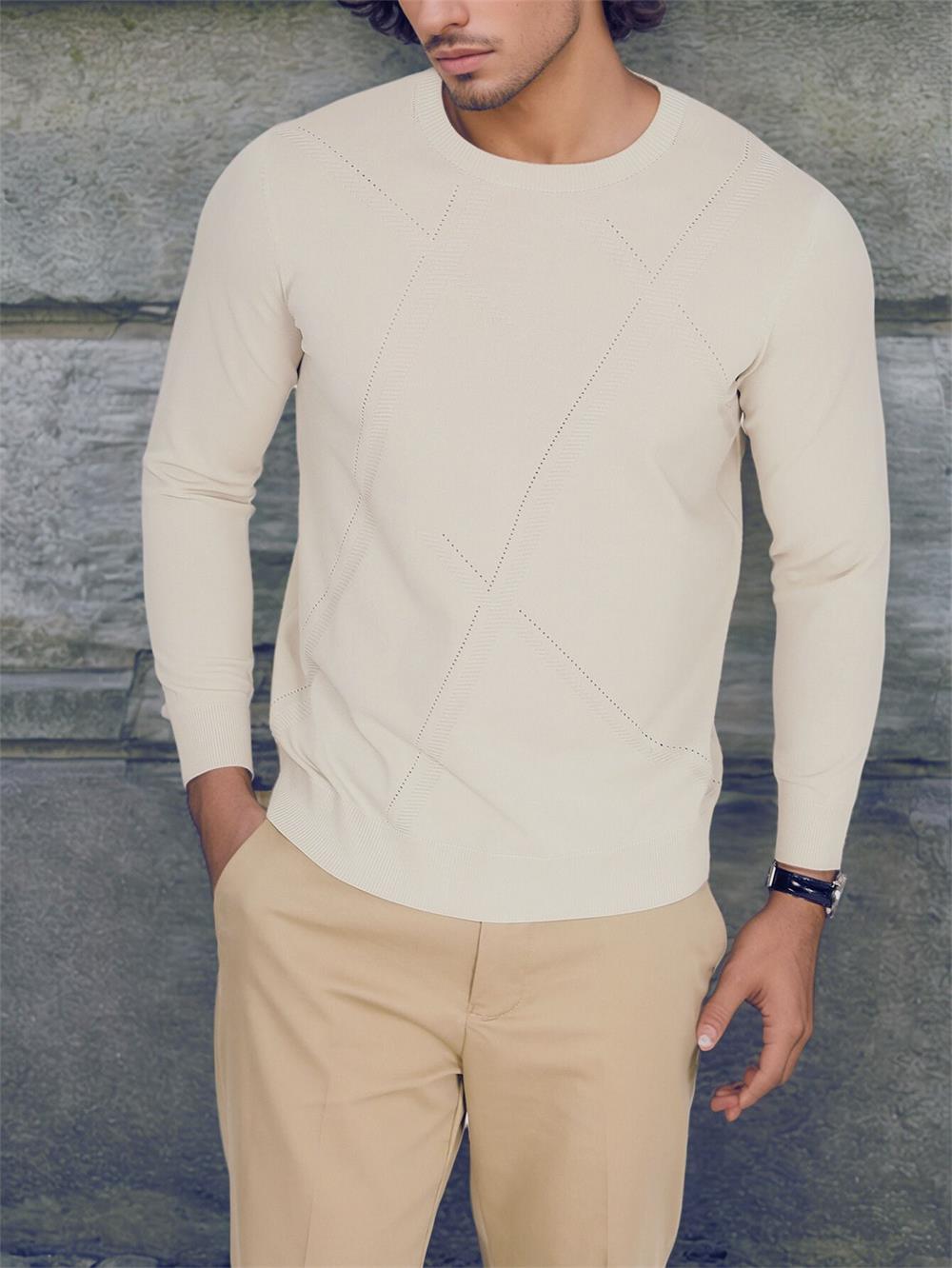 White Long Sleeve Knit Sweatshirt for Men