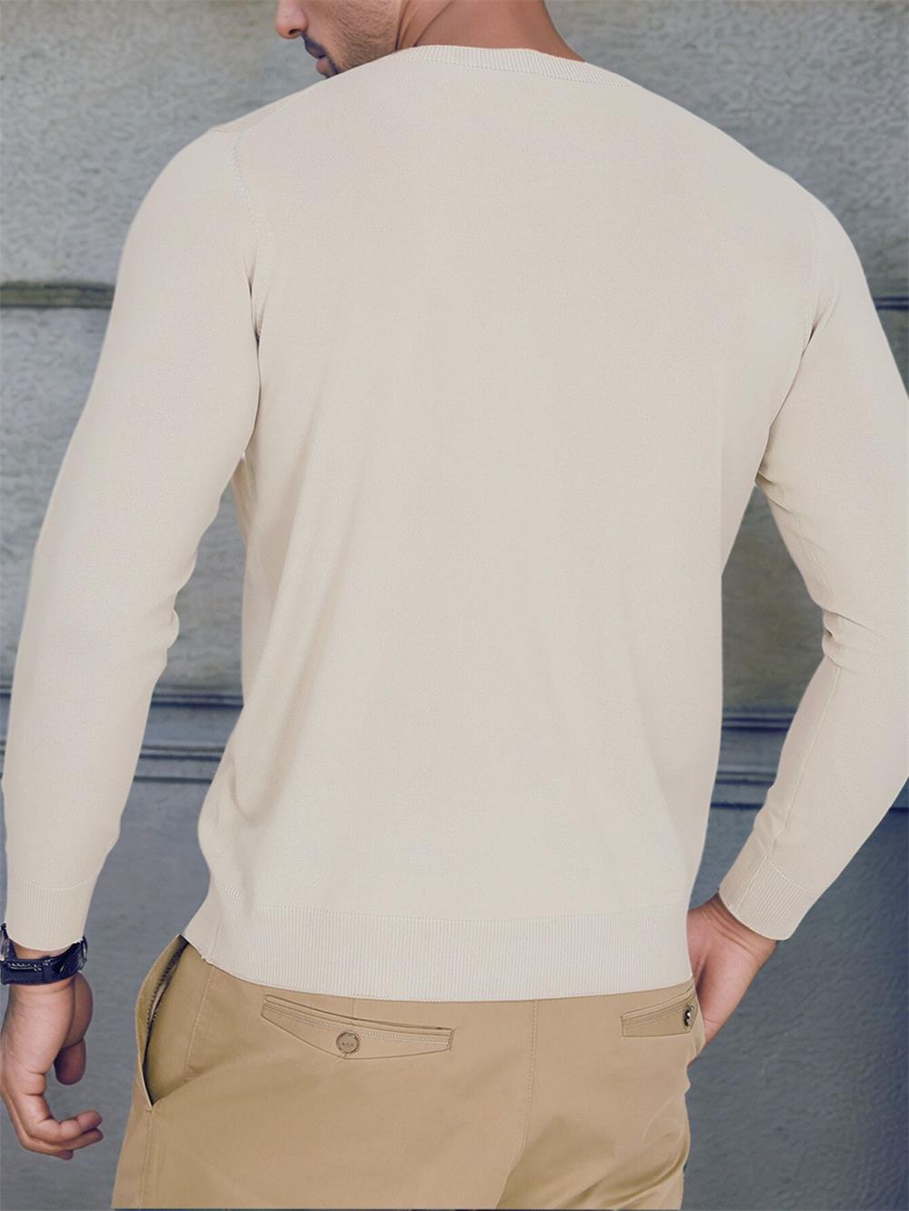 White Long Sleeve Knit Sweatshirt for Men