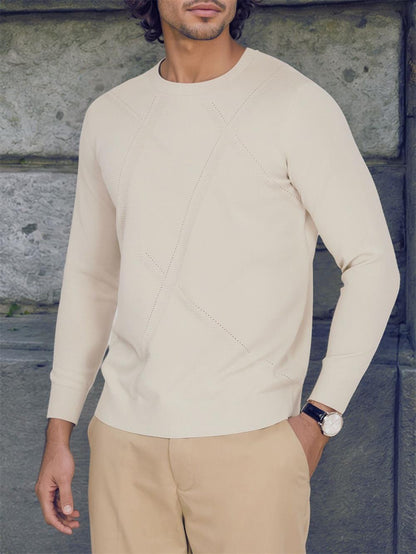 White Long Sleeve Knit Sweatshirt for Men