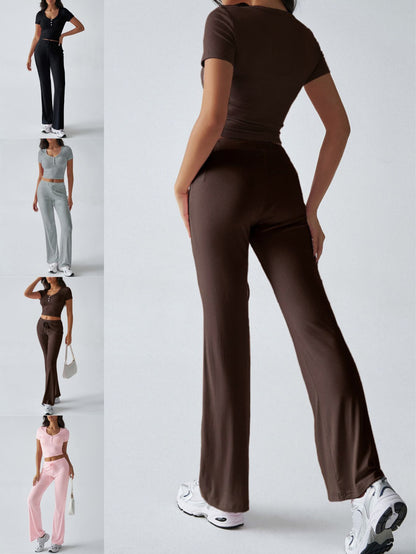 Women’s 2 Piece Lounge Set – Crop Henley Top & Pants