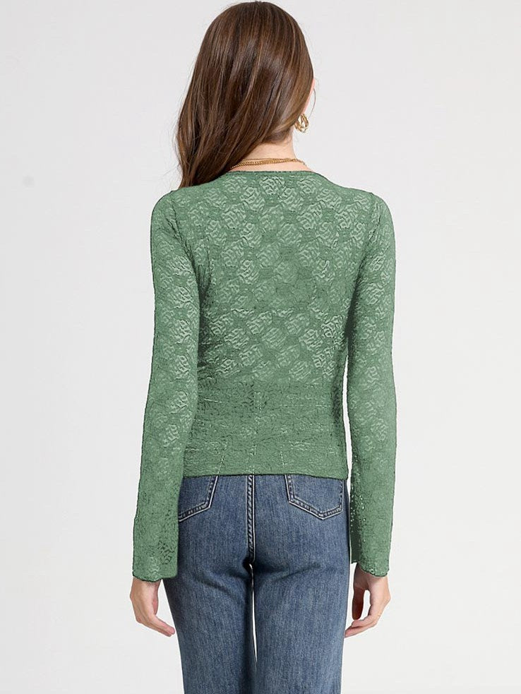 Long Sleeve Lace Floral Semi-Sheer Top