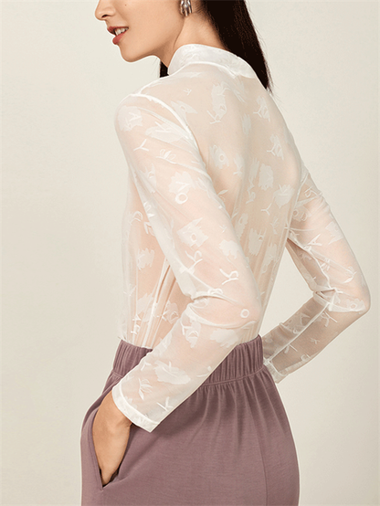 floral lace sheer long sleeve top