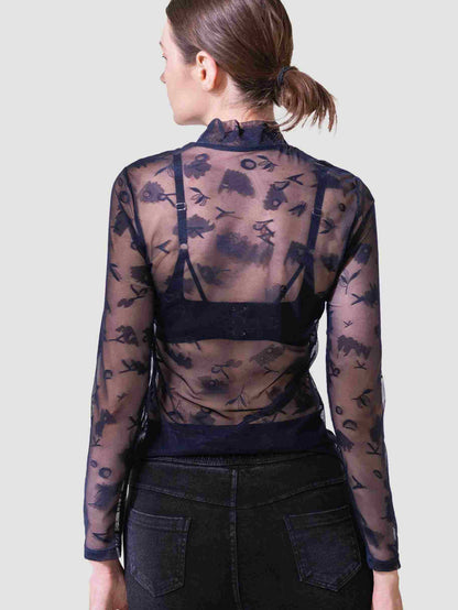mock neck sheer lace top women