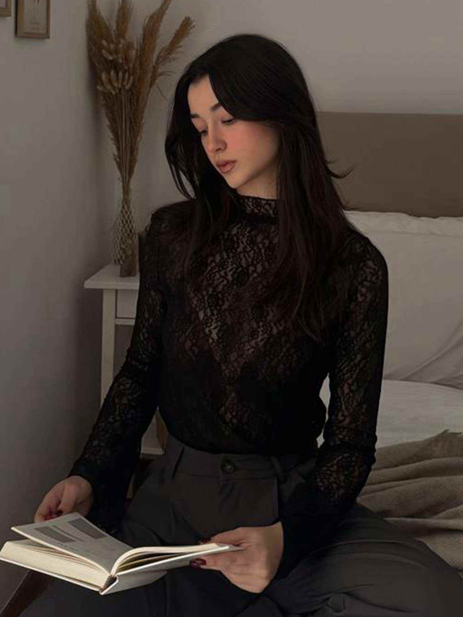 Black sheer lace top for stylish layering