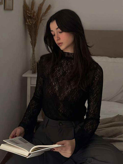 Black sheer lace top for stylish layering